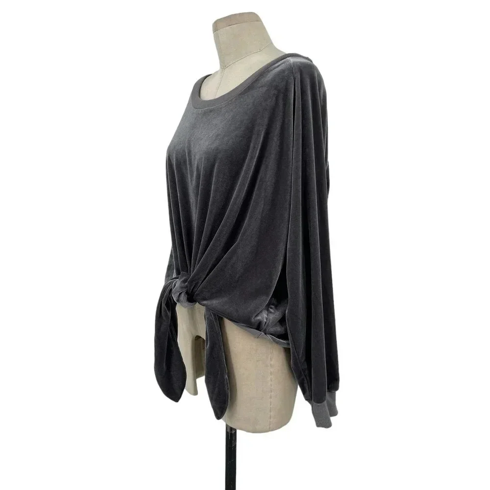 NUDE Apparel Co. Velour Front Tie Knot Pullover Top Gray Size XS‎